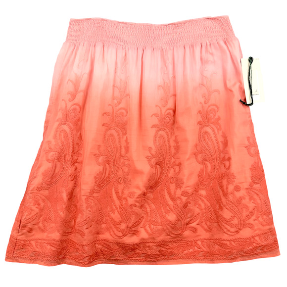 Nurture Peach Silk Embroidered Ombre Mini Skirt Elastic Waist Trim‎ Large - Picture 1 of 9